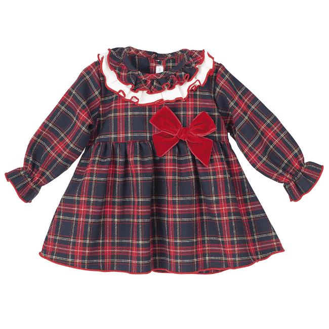 Picture of Calamaro Baby Girls Ruffle Collar Tartan Dress - Navy Red