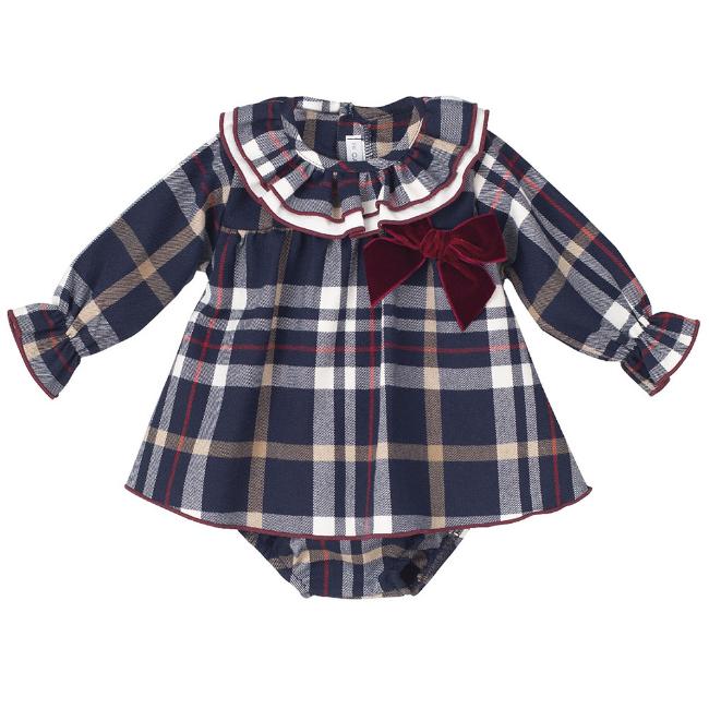 Picture of Calamaro Baby Girls Ruffle Collar Tartan Dress - Navy 