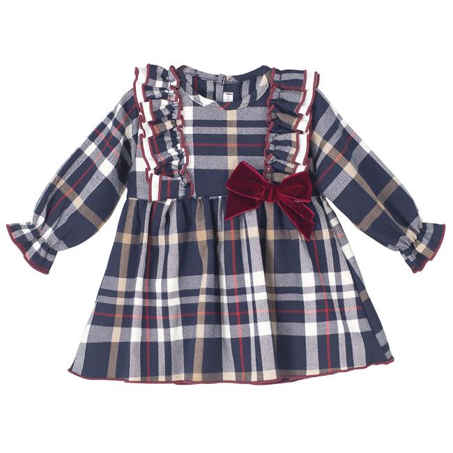 Picture of Calamaro Baby Girls Ruffle Bodice Tartan Dress - Navy 