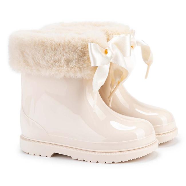 Picture of Igor Bimbi Soft Fur Cuff Ankle Rain Boot - Beige