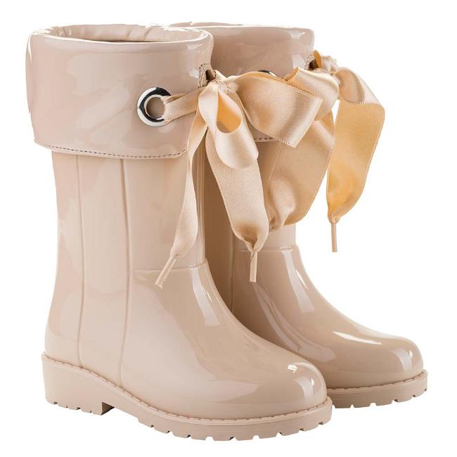 Picture of Igor Campera Girls Ribbon Tie Rainboot - Beige 