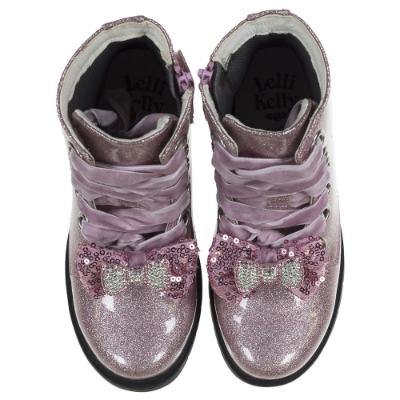 Picture of Lelli Kelly Girls Double Bow Ankle Boot With Inside Zip - Rosa Pink Glitter Patent