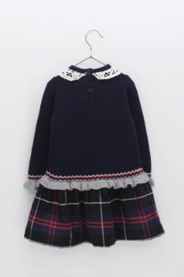 Picture of Foque Girls Knitted Long Sleeve Dress With Drop Waist - Navy Blue 