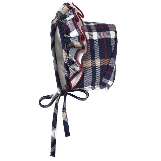 Picture of Calamaro Baby Girls Tartan Ruffle Bonnet - Navy 