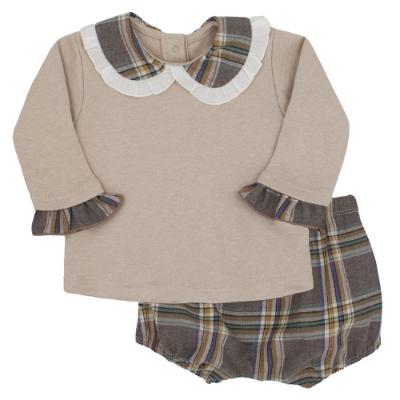 Picture of Rapife Baby Girls Cuarzo Ruffle Top & Check Jampants Set - Brown Beige
