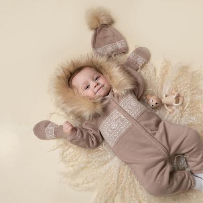 Picture of Caramelo Kids Baby Boys Knitted Fairisle Zip Romper - Beige