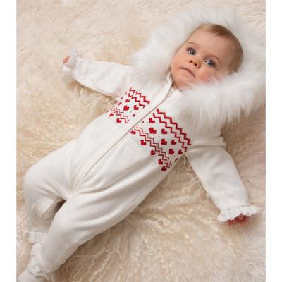 Picture of Caramelo Kids Baby Girls Knitted Heart Fairisle Zip Romper - Ivory Red