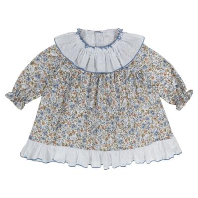 Picture of Lor Miral Baby Girls Floral Ruffle Dress & Panties Set - Blue White