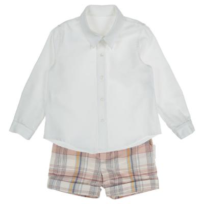 Picture of Lor Miral Boys Traditional Shirt & Shorts Set - Beige Check