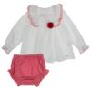 Picture of Basmarti Baby Girls Pom Pom Blouse & Jampants Set - Coral Pink Houndstooth
