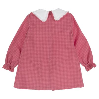 Picture of Basmarti Girls Large Collar A Line Dress - Coral Pink Houndstooth