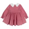 Picture of Basmarti Girls Large Collar Ruffle Pom Pom  Dress - Coral Pink Houndstooth 