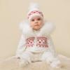 Picture of Caramelo Kids Baby Girls Knitted Heart Fairisle Mittens & Hat Set - Ivory Red 