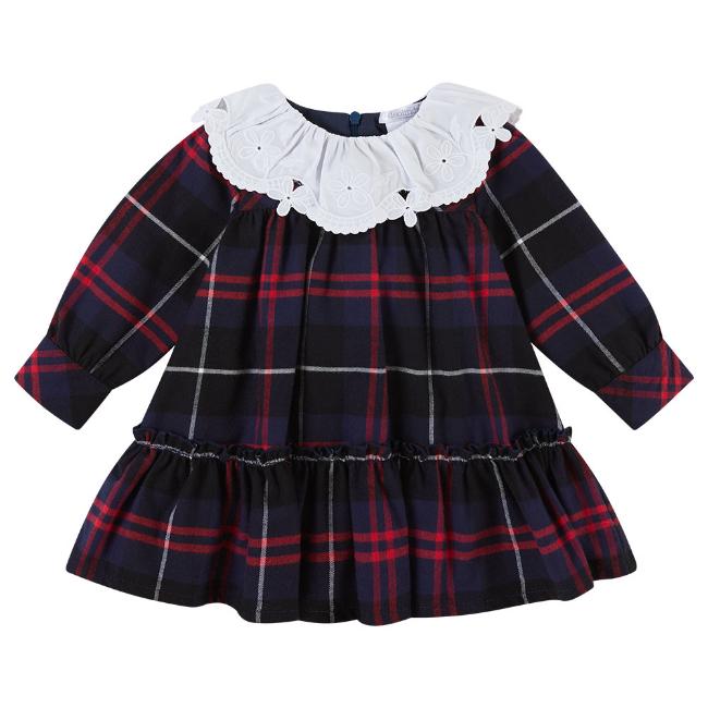 Picture of Deolinda Baby Girls Chicago Ruffle Collar Dress - Navy Tartan