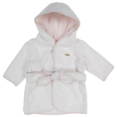 Picture of Purete du... bebe Girls Towelling Bathrobe With Hood - White Pink