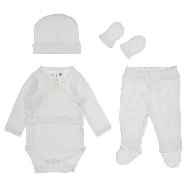 Picture of Purete du... bebe Front Fastening Vest Hat Mittens Leggings Maternity Set X 5 - Ivory 
