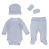 Picture of Purete du... bebe Front Fastening Vest Hat Mittens Leggings Maternity Set X 5 - Blue