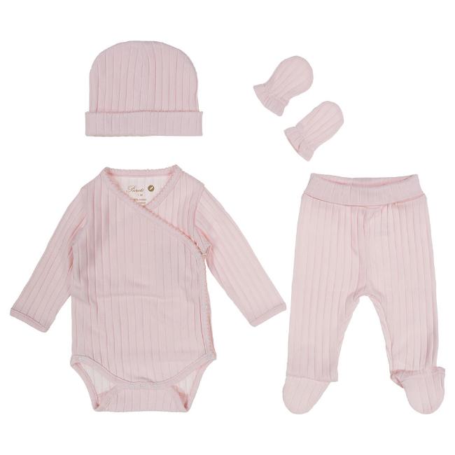 Picture of Purete du... bebe Front Fastening Vest Hat Mittens Leggings Maternity Set X 5 - Pink