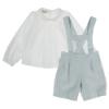 Picture of Cesar Blanco Baby Boys Blouse & H Bar Shorts Dungaree Set - White Blue 
