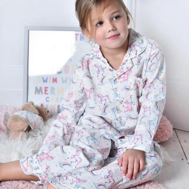 Picture of Powell Craft Girls Unicorn Pyjamas - Cream