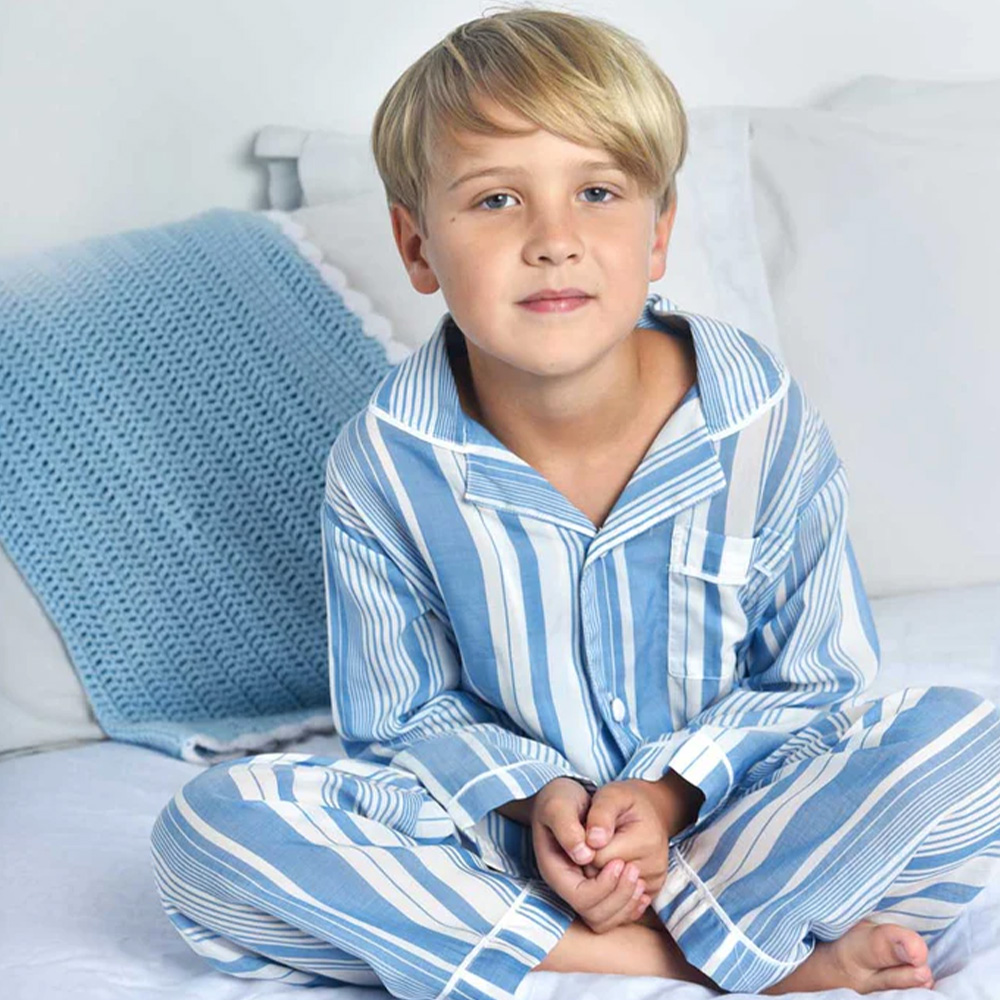 Powell Craft Boys Thomas Striped Pyjamas - Blue.