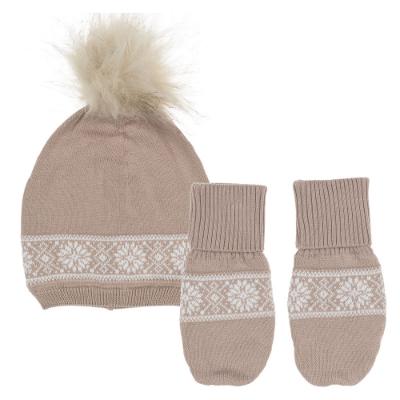 Picture of Caramelo Kids Baby Boys Knitted Fairisle Mittens & Hat Set - Beige