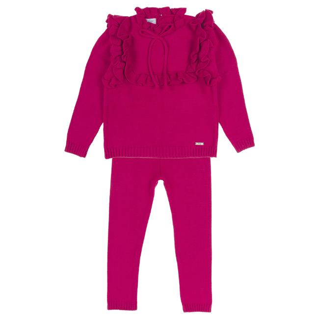 Picture of Rahigo Girls Knitted Ruffle Tracksuit - Fuchsia