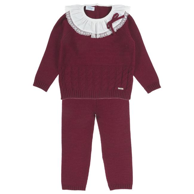 Picture of Rahigo Girls Ruffle Collar Knitted Tracksuit - Burgundy