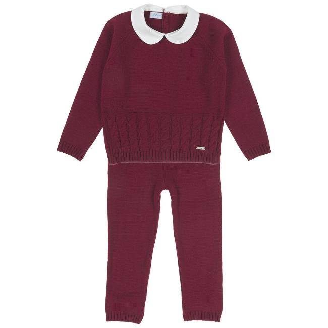 Picture of Rahigo Boys Peter Pan Collar Knitted Tracksuit - Burgundy 