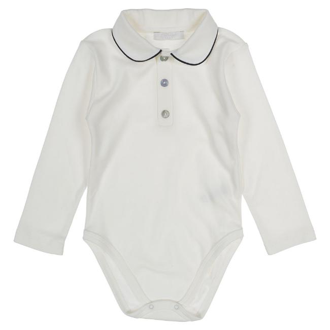 Picture of Coccode Baby Boys Long Sleeve Peter Pan Collar Body - Ivory Navy Trim