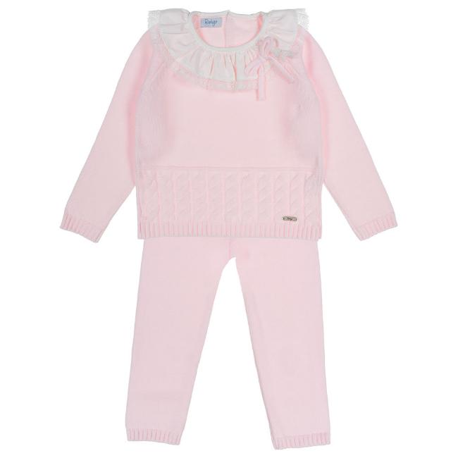 Picture of Rahigo Girls Ruffle Collar Knitted Tracksuit - Baby Pink