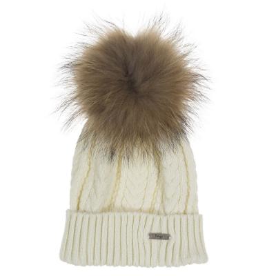 Picture of Rahigo Twisted Cable Knitted Pom Pom Hat - Cream