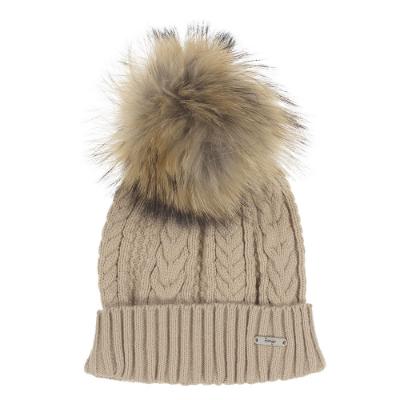 Picture of Rahigo Twisted Cable Knitted Pom Pom Hat - Camel