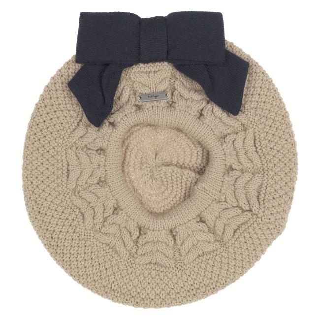 Picture of Rahigo Girls Large Fixed Bow Knitted Beret  - Camel Navy