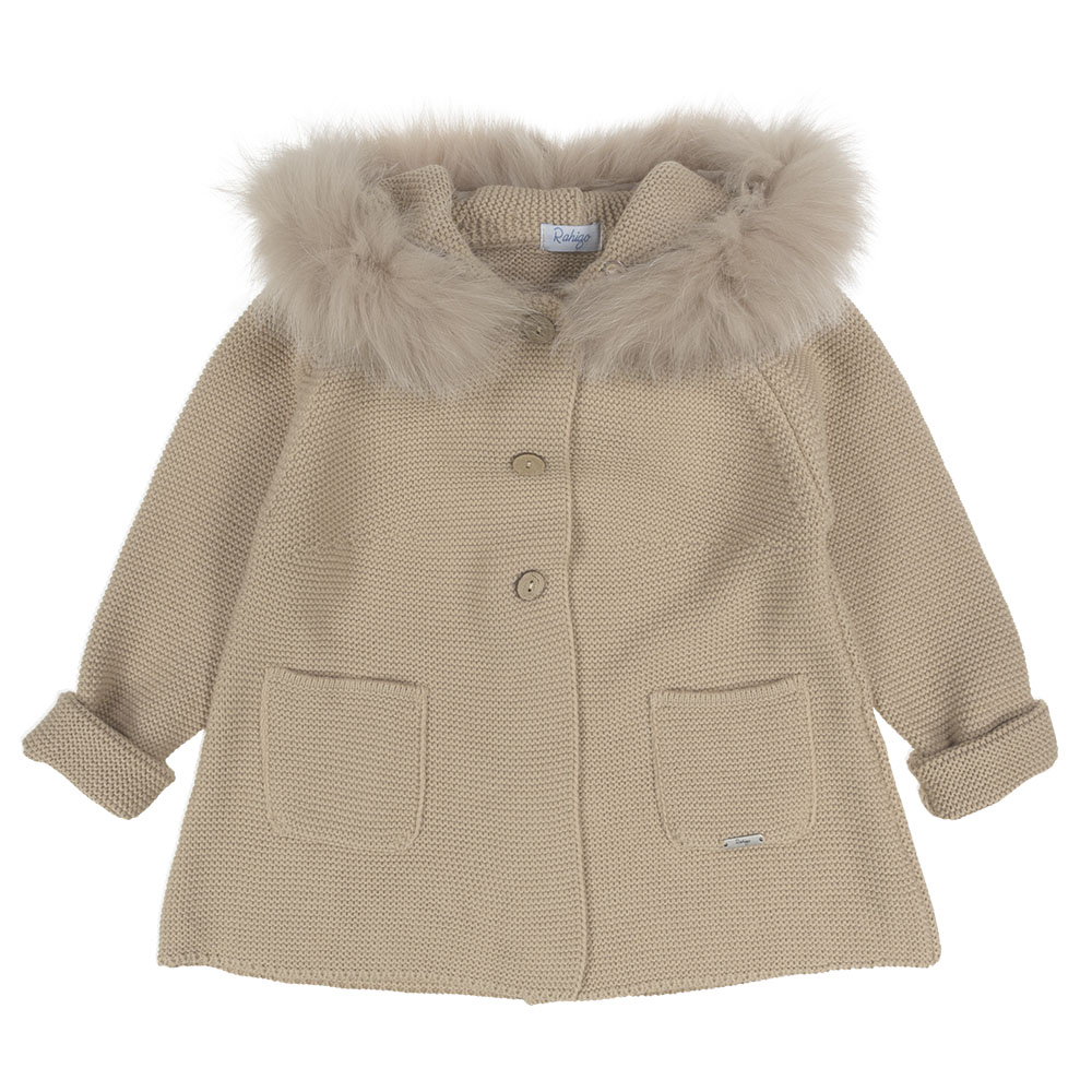 Rahigo Girls Knitted Coat With Hood Camel