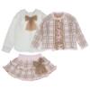 Picture of Rahigo Girls Check Ruffle Front Cardigan Blouse & Skort Set - Pink Camel