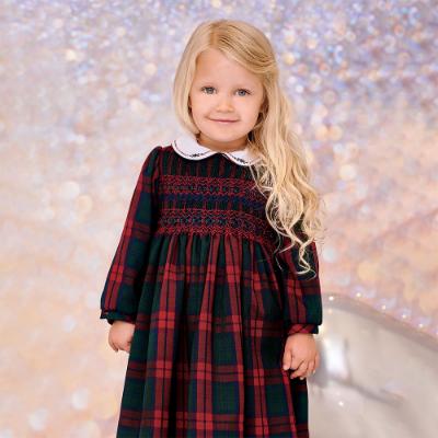Picture of Sarah Louise Girls Smocked Check Dress - Green Navy