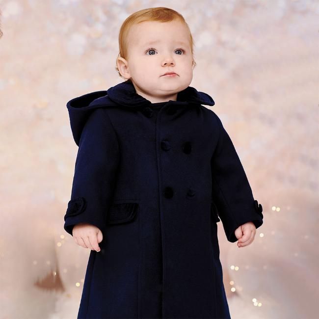 Picture of Sarah Louise Boys Traditional Coat with Detachable Hood - Navy Blue