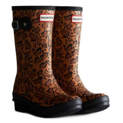 Picture of Hunter Original Big Kids Leopard Print Wellington Boots - Tan Black