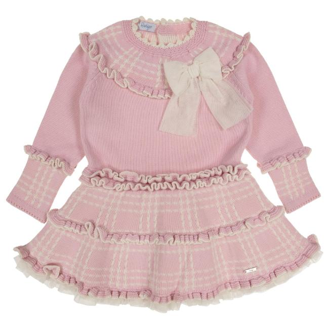 Picture of Rahigo Girls Check Bodice Ruffle Front Drop Waist Dress - Pink Cream