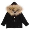 Picture of Rahigo Boys Knitted Coat With Natural Fur Trimmed Hood - Black