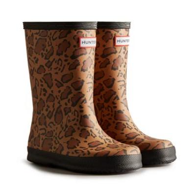 Picture of Hunter Little Kids Original First Leopard Print Wellington Boots - Rich Tan Black