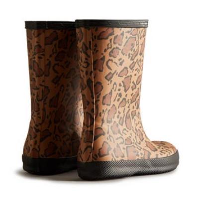 Picture of Hunter Little Kids Original First Leopard Print Wellington Boots - Rich Tan Black