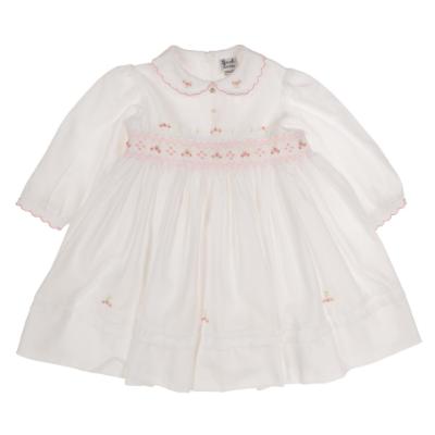 Picture of Sarah Louise Girls Smocked Voile Dress - Ivory Pink