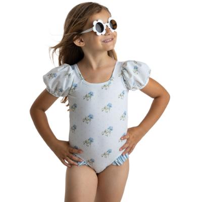 Picture of  Meia Pata Girls Coral Sleeved Flowers Swimsuit - Blue