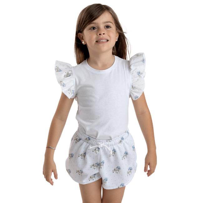 Picture of Meia Pata Girls Sporty Flowers Shorts Set - White Blue