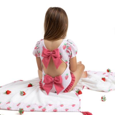 Picture of Meia Pata Girls Coral Sleeved Strawberry Swimsuit - Pink