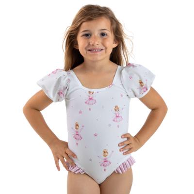 Picture of Meia Pata Girls Coral Sleeved Ballerina Swimsuit - White Pink