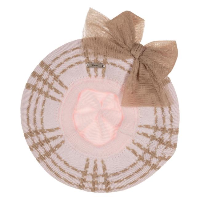 Picture of Rahigo Girls Large Fixed Tulle Bow Check Beret  - Pink Camel