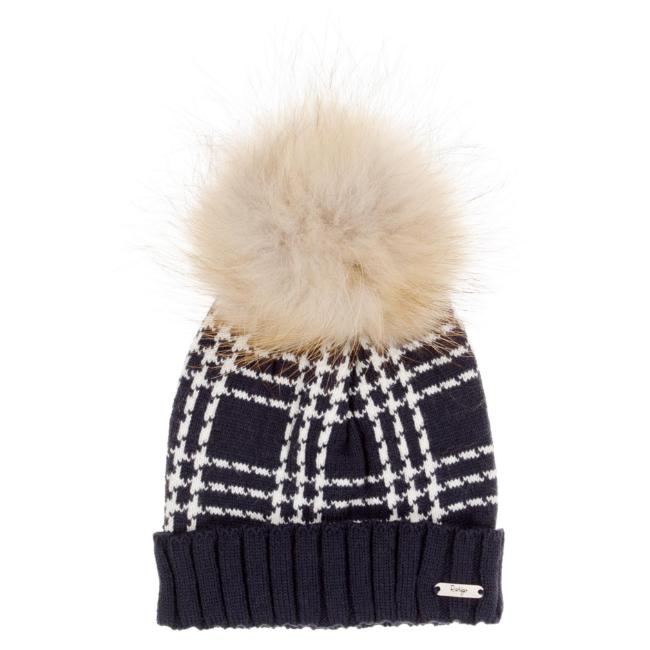 Picture of Rahigo Knitted Check Pom Pom Hat - Navy Cream